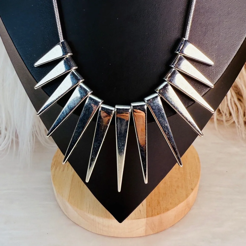 Silvertone Spike Statement Necklace